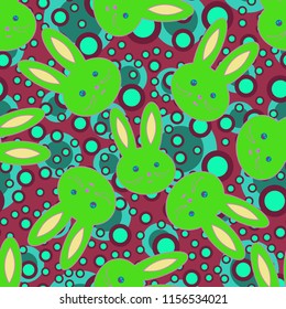 Seamless background with cute cartoon rabbits.