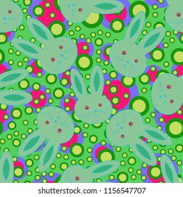 Seamless background with cute cartoon rabbits.