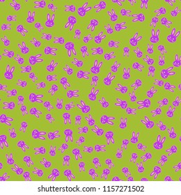 Seamless background with cute cartoon rabbits.