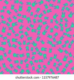 Seamless background with cute cartoon rabbits.