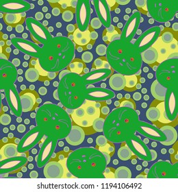 Seamless background with cute cartoon rabbits.