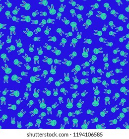 Seamless background with cute cartoon rabbits.