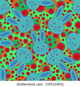 Seamless background with cute cartoon rabbits.