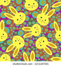Seamless background with cute cartoon rabbits.