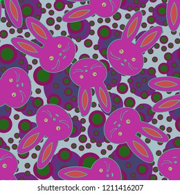 Seamless background with cute cartoon rabbits.