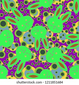 Seamless background with cute cartoon rabbits.