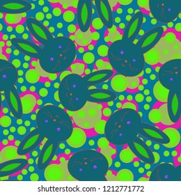 Seamless background with cute cartoon rabbits.