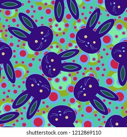 Seamless background with cute cartoon rabbits.