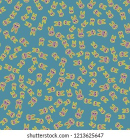 Seamless background with cute cartoon rabbits.