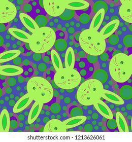 Seamless background with cute cartoon rabbits.
