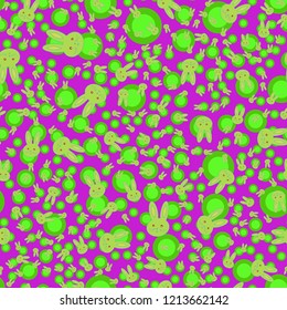 Seamless background with cute cartoon rabbits.