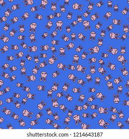 Seamless background with cute cartoon rabbits.