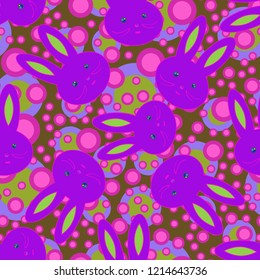 Seamless background with cute cartoon rabbits.