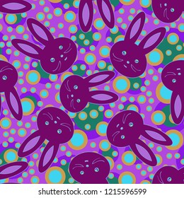 Seamless background with cute cartoon rabbits.