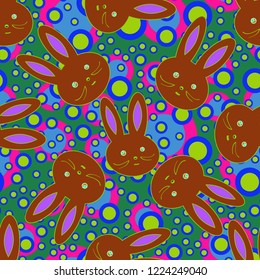 Seamless background with cute cartoon rabbits.