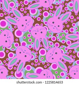 Seamless background with cute cartoon rabbits.