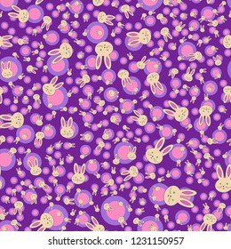Seamless background with cute cartoon rabbits.