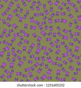 Seamless background with cute cartoon rabbits.