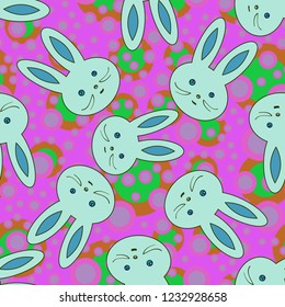 Seamless background with cute cartoon rabbits.