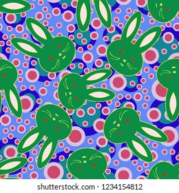 Seamless background with cute cartoon rabbits.