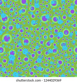 Seamless background with cute cartoon rabbits.