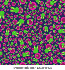 Seamless background with cute cartoon rabbits.