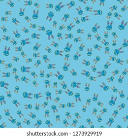 Seamless background with cute cartoon rabbits.