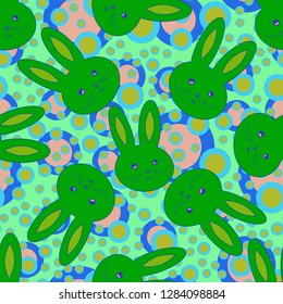 Seamless background with cute cartoon rabbits.