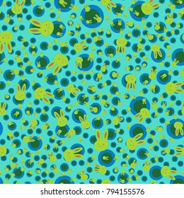 Seamless background with cute cartoon rabbits.