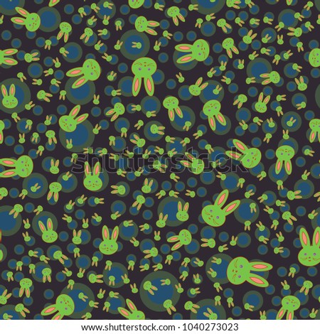 Seamless background with cute cartoon rabbits.
