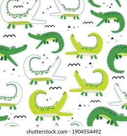 Seamless Background with cute Crocodiles,  vector illustration