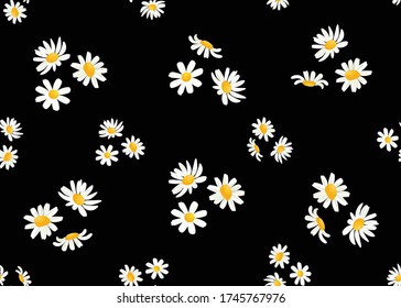 Seamless Background of Cute Daisies, Vector Seamless Pattern Design, Fashion Print