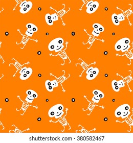 Seamless background with cute dancing cartoon Skeletons for Halloween