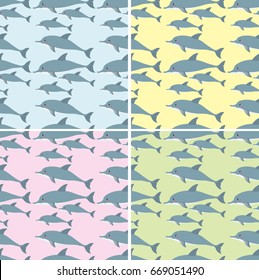 Seamless background with cute dolphins