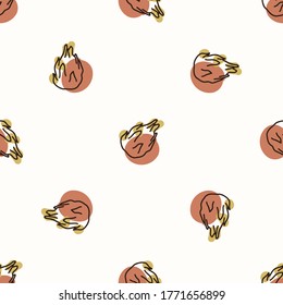 Seamless background cute dragon fruit. Gender neutral kid food pattern. Simple whimsical minimal earthy 2 tone color. Baby nursery wallpaper or boho decorative gardening decor all over print. 