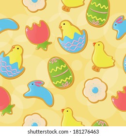 Seamless background with cute Easter themed cookies