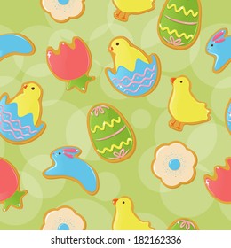 Seamless background with cute Easter themed cookies