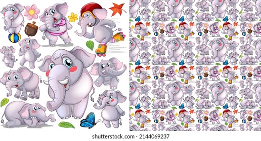 Seamless background with cute elephants illustration