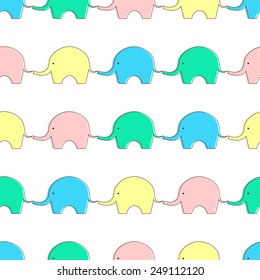 Seamless background with cute elephants in pastel colors