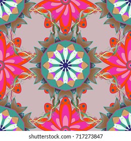 Seamless background. Cute floral pattern with buds chamomile flowers. Vector illustration. For print on fabric, textiles, wallpaper. Miles Fleur, ditsy ornament. Vintage retro style.