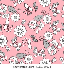 Seamless background of  cute flowers. Template for fabric, packing paper, scrapbooking. 