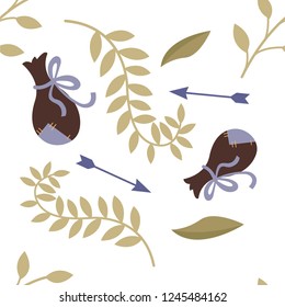 Seamless background with cute forest animals, flowers, mushrooms in cartoon style