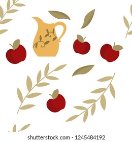 Seamless background with cute forest animals, flowers, mushrooms in cartoon style