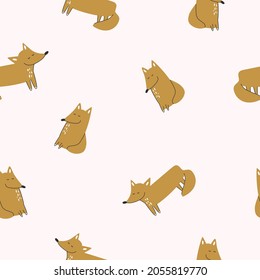 Seamless background. Cute foxes on light background vector illustration