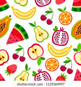 seamless background of cute fruits pattern. hand-drawn illustration