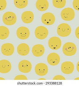 Seamless background with cute funny emoticons 