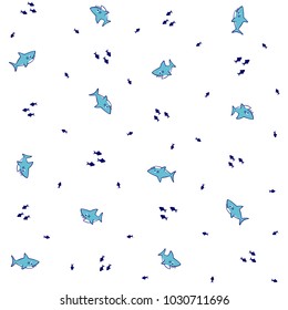 seamless background with cute funny sharks and little fishes under the sea, design for children