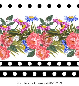 Seamless background with cute garden flowers. Design for cloth, wallpaper, gift wrapping. Print for silk, calico, home textiles.Vintage natural pattern.