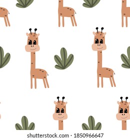 Seamless background with cute giraffe. Decorative cute wallpaper for the nursery in the Scandinavian style. Suitable for children's clothing, interior design, packaging, printing.