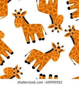 Seamless background with cute giraffes. Vector image in cartoon style for wallpaper, wrapping paper, etc.